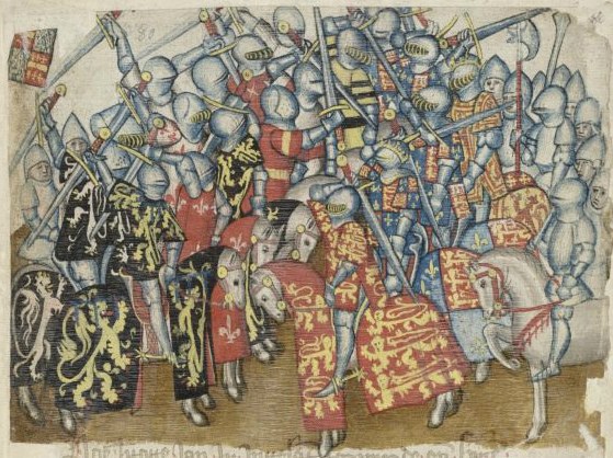 Toernooi tussen de teams van Jan I en Edward I. KB, Brussel, ms. 684 f. 44r.